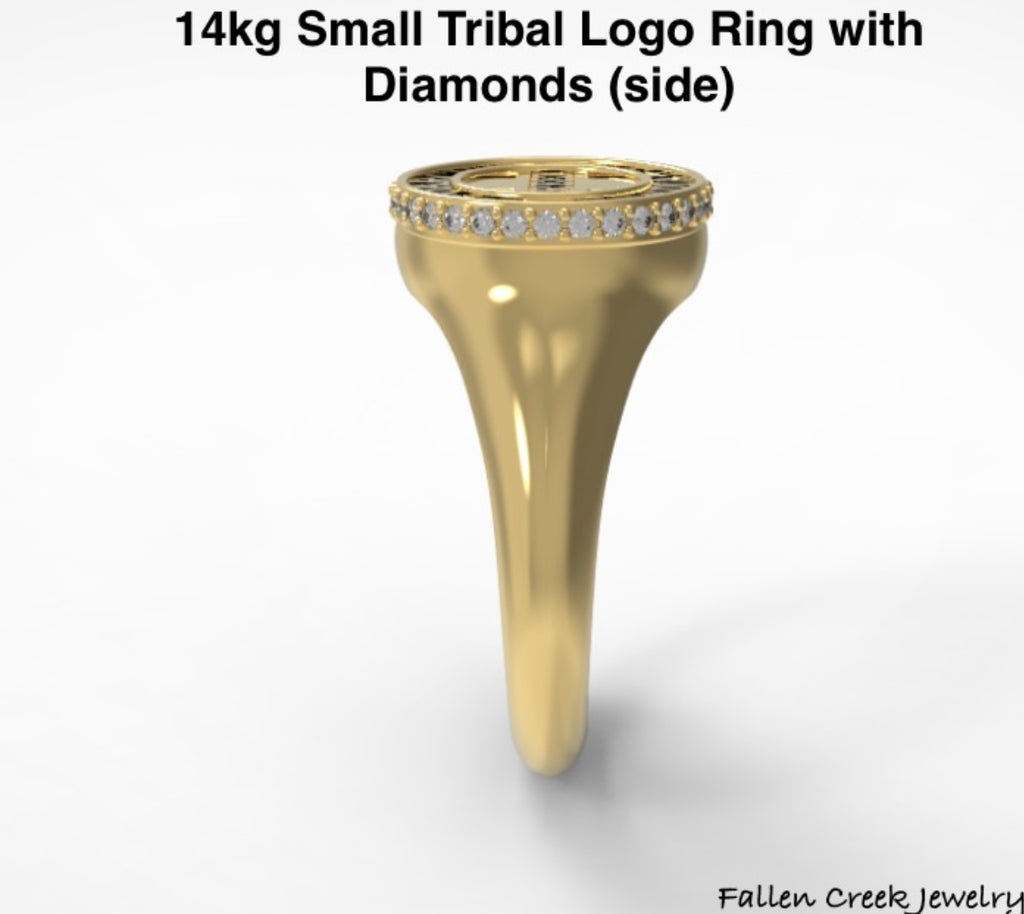 Women’s 14kg Small Tribal Logo Ring with 0.16kt Diamond Band