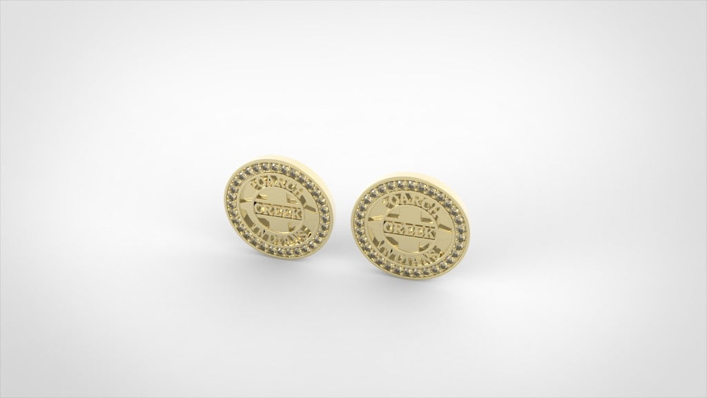 14kg Tribal Logo Stud Earrings with Diamonds