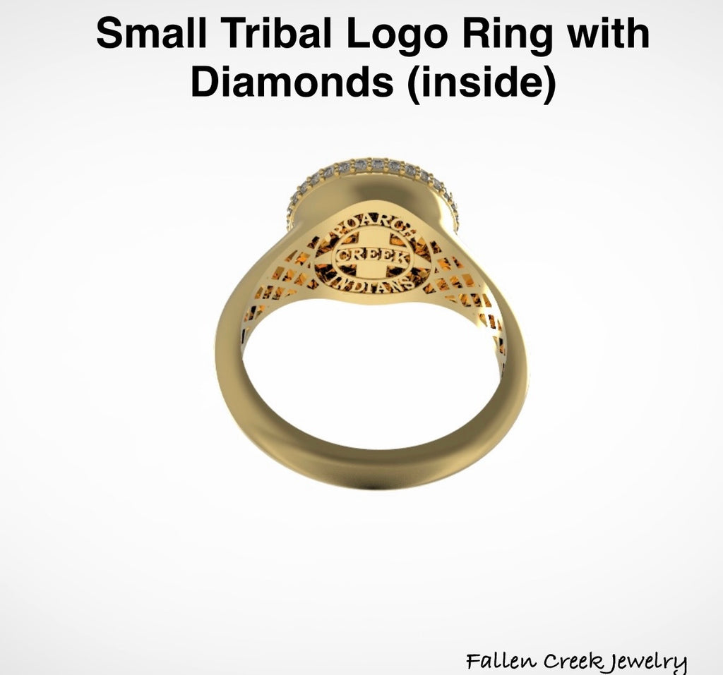 Women’s 14kg Small Tribal Logo Ring with 0.16kt Diamond Band