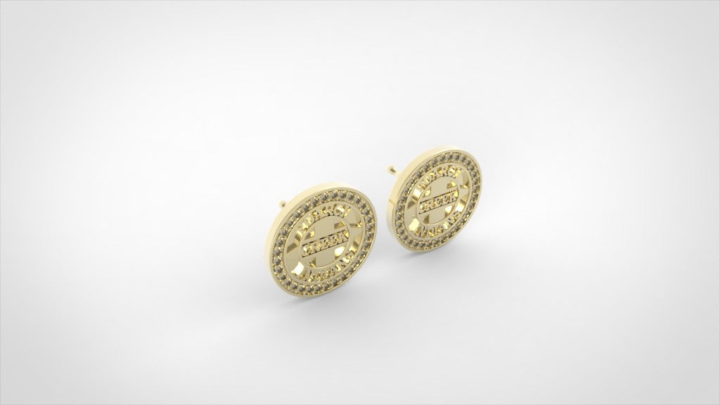 14kg Tribal Logo Stud Earrings with Diamonds