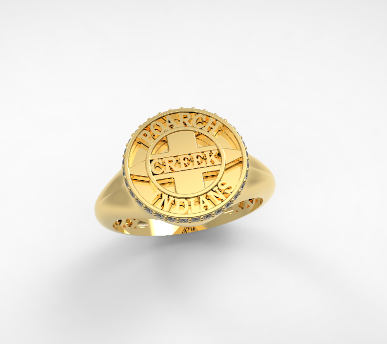 Women’s 14kg Small Tribal Logo Ring with 0.16kt Diamond Band